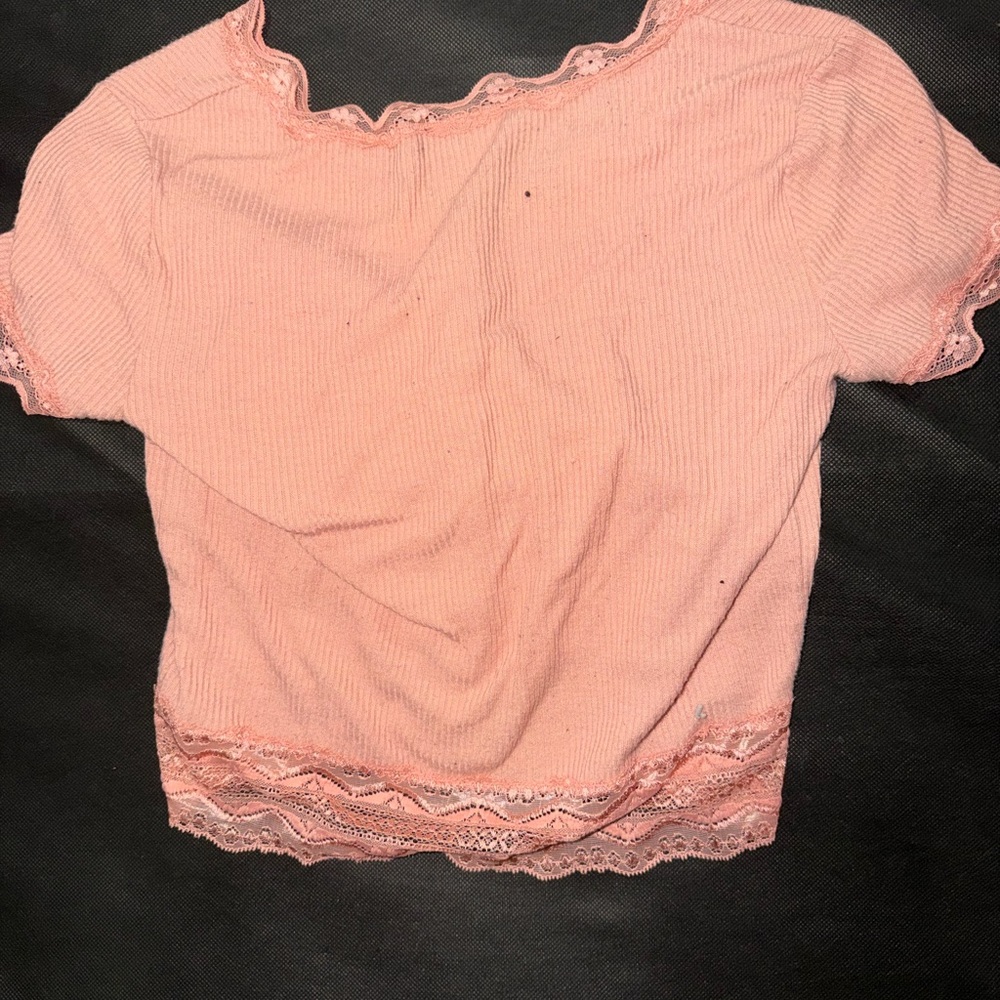 Pink Lace Trim Button-Up Top - Picture 2 of 2